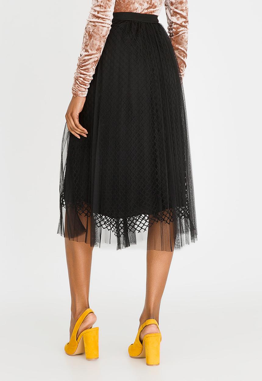 Revenge - Layered Mesh Detail Skirt Black