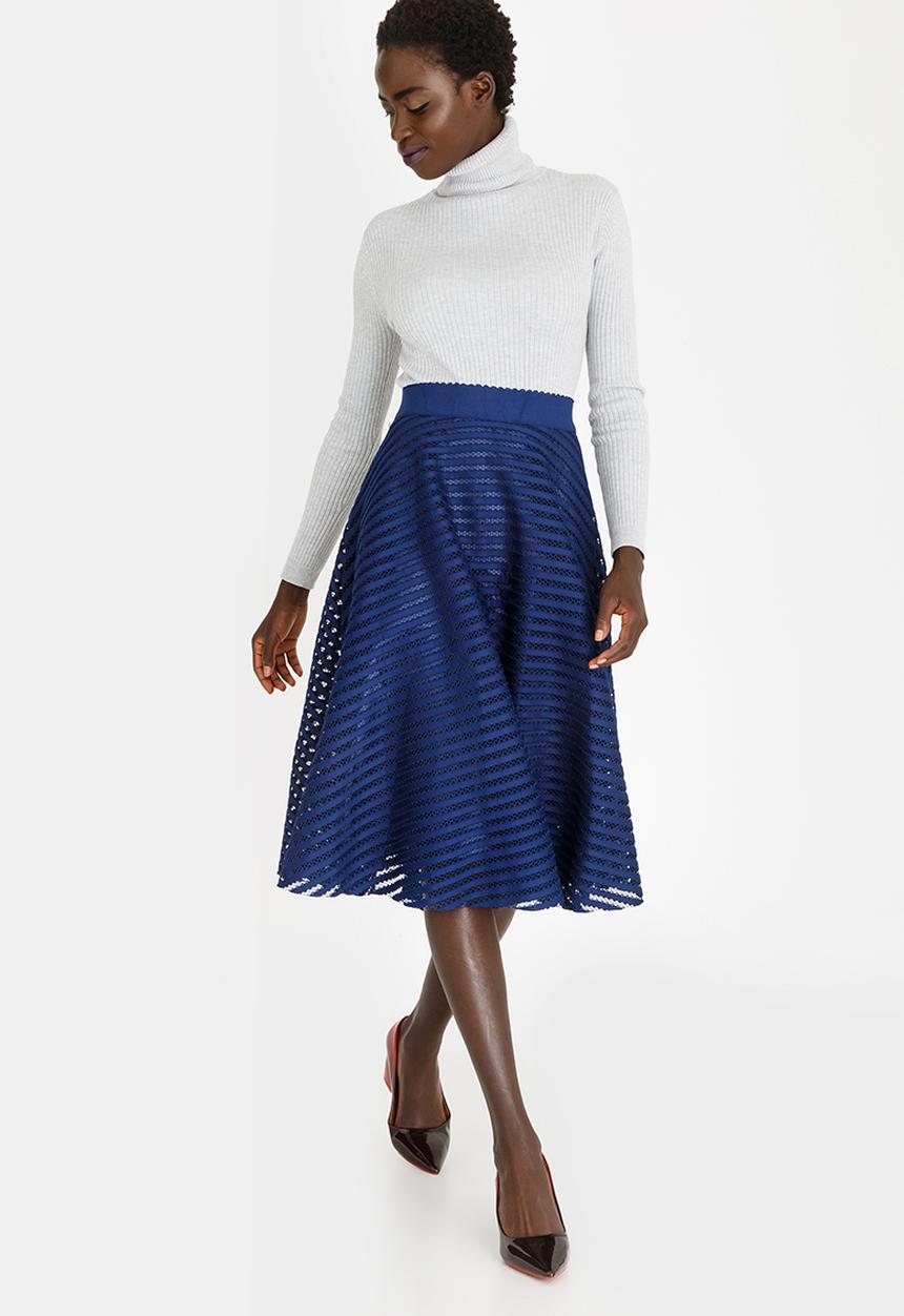 Revenge - Stripe Detail Midi Skirt Navy