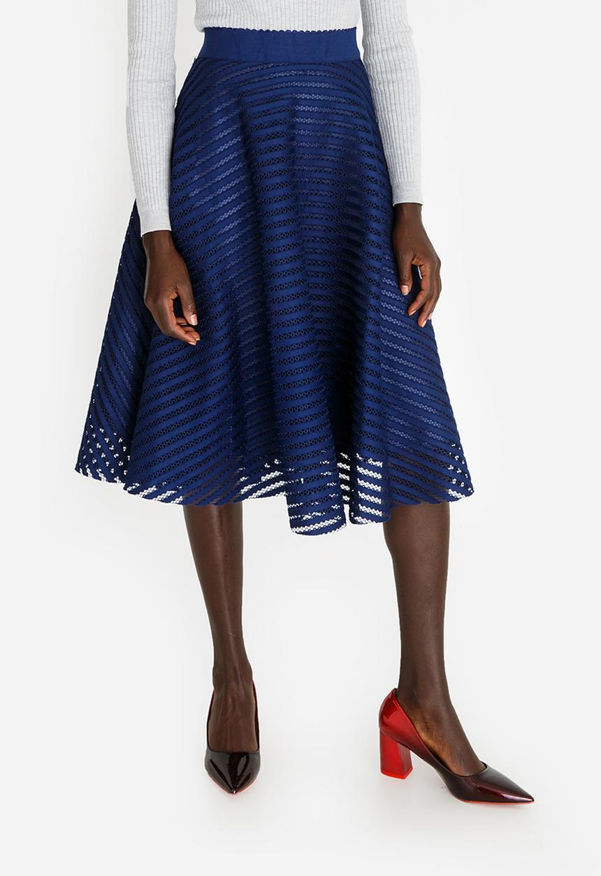 Revenge - Stripe Detail Midi Skirt Navy