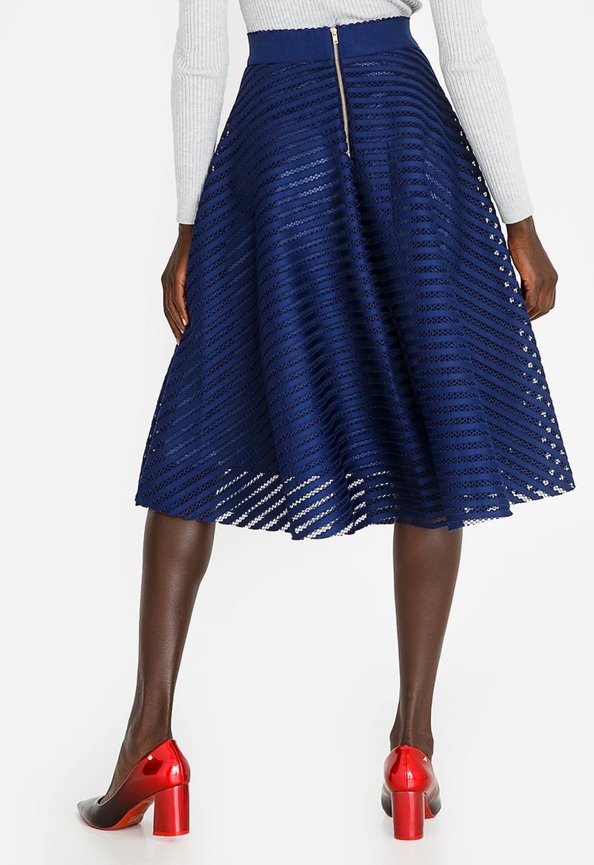 Revenge - Stripe Detail Midi Skirt Navy