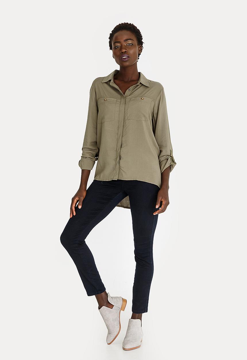 edit - Roll Up Sleeve Shirt Khaki Green