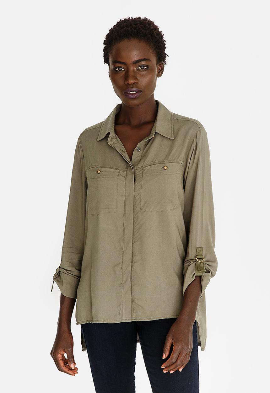 edit - Roll Up Sleeve Shirt Khaki Green