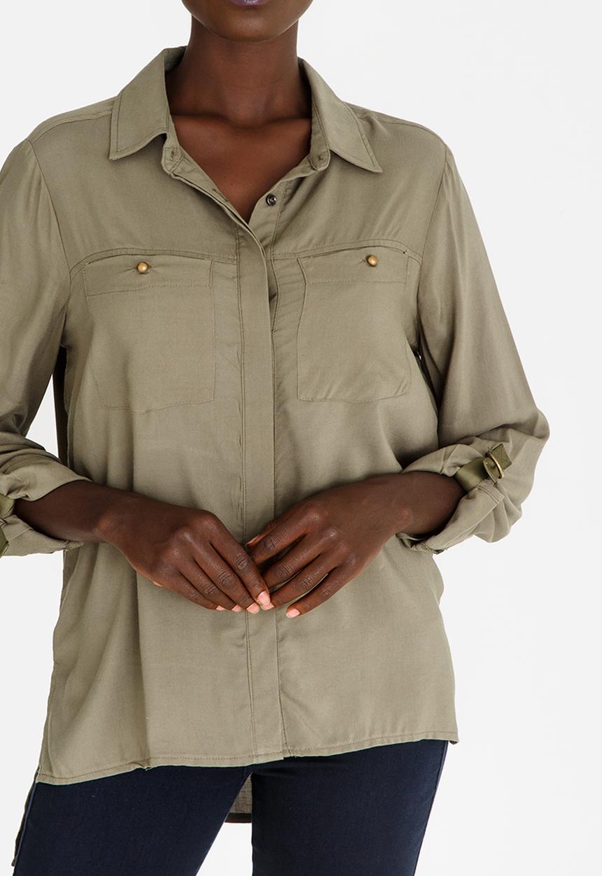 edit - Roll Up Sleeve Shirt Khaki Green