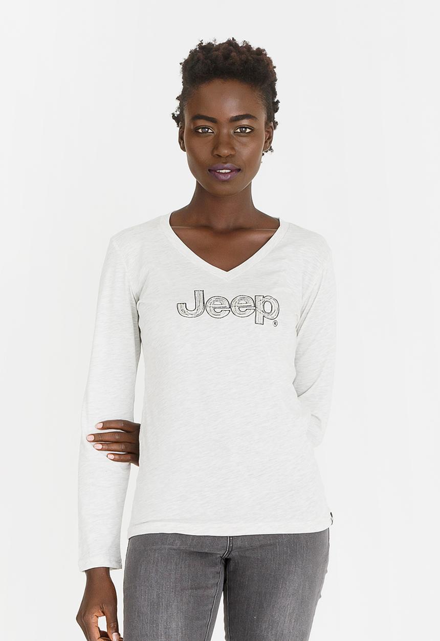 JEEP - Long Sleeve V-neck Tee Stone