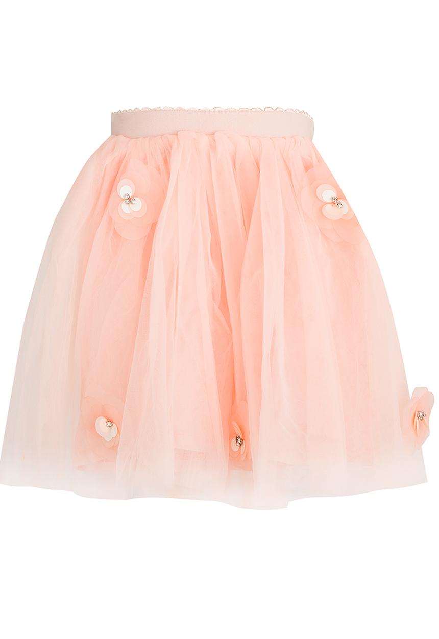 Pop Candy - Flower Embellished Mesh Skirt Orange