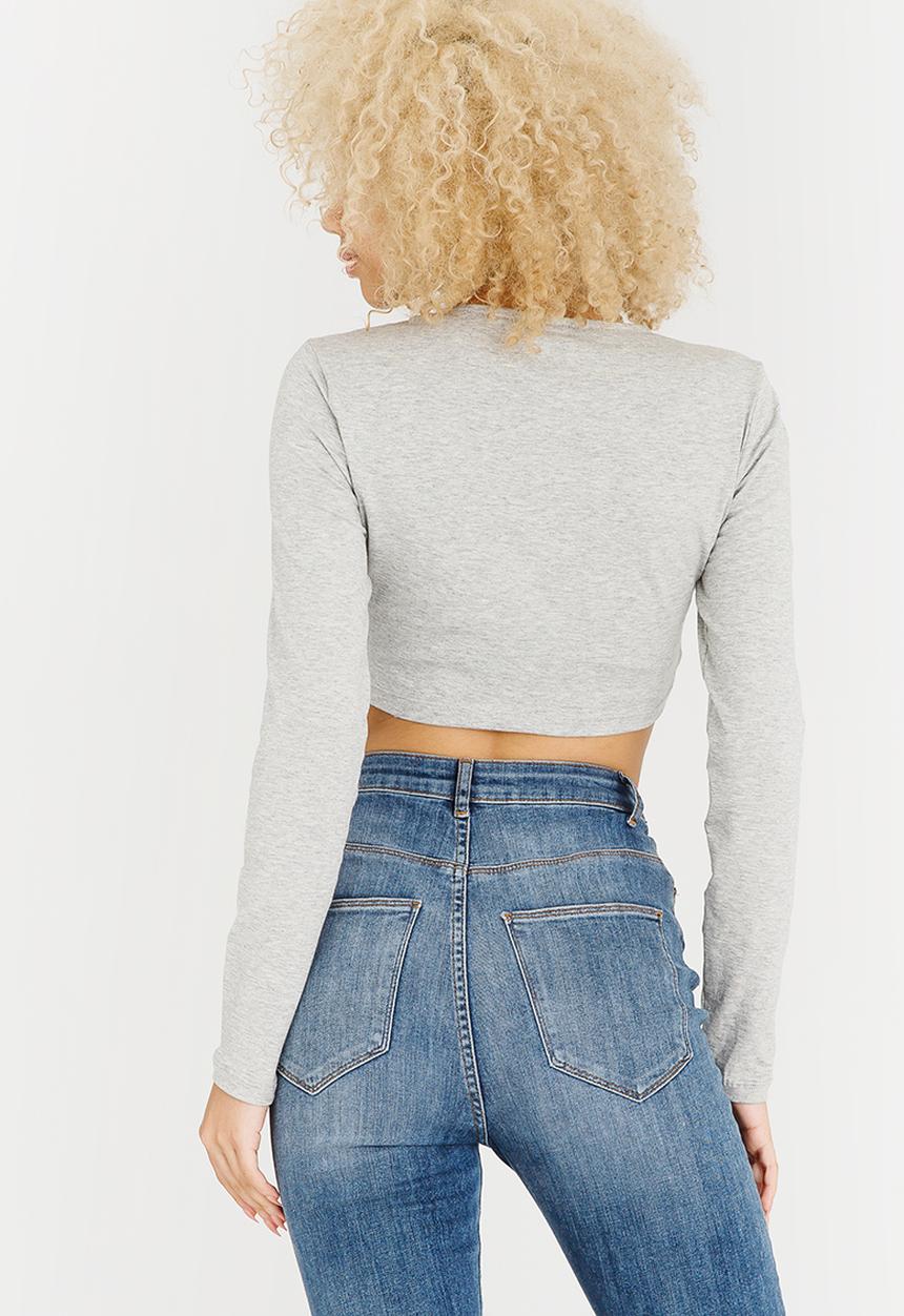 c(inch) - Cross Front Crop Top Grey