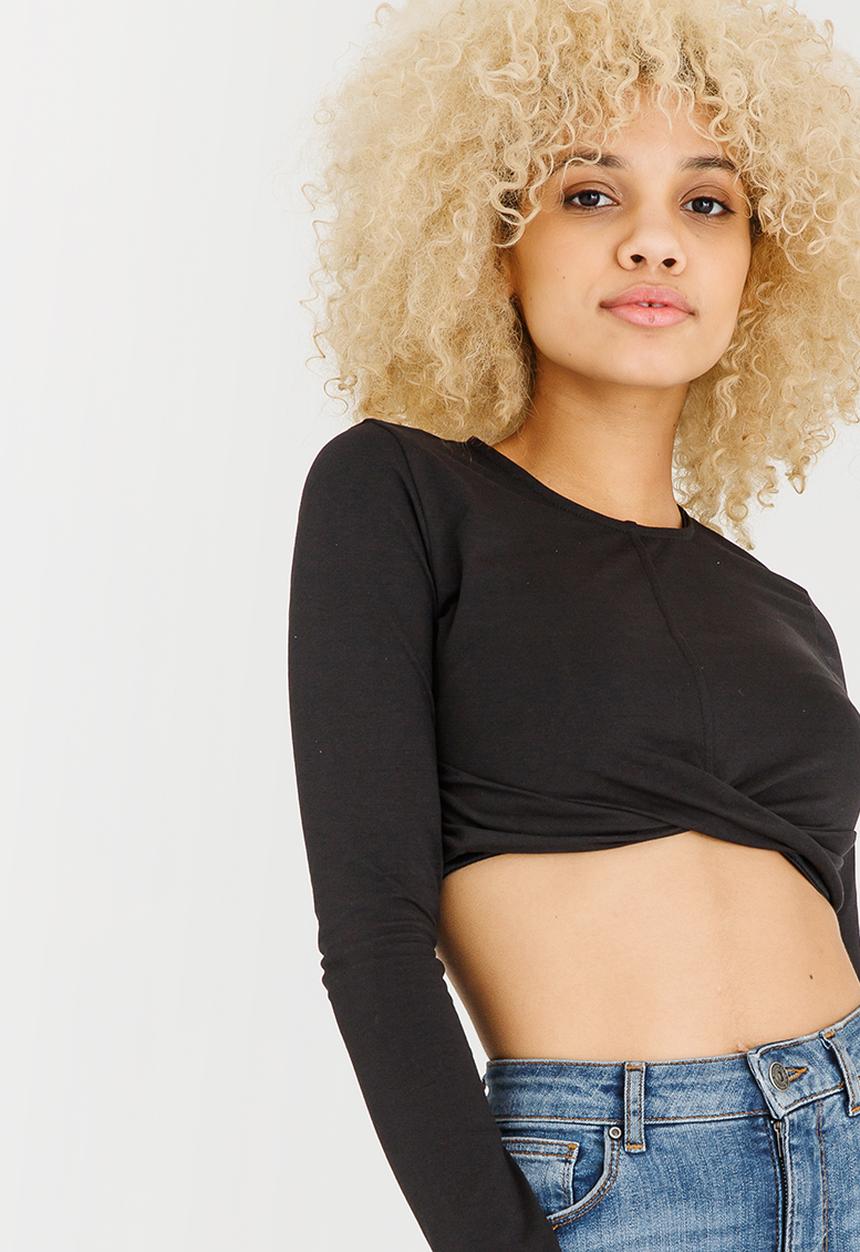 c(inch) - Cross Front Crop Top Black