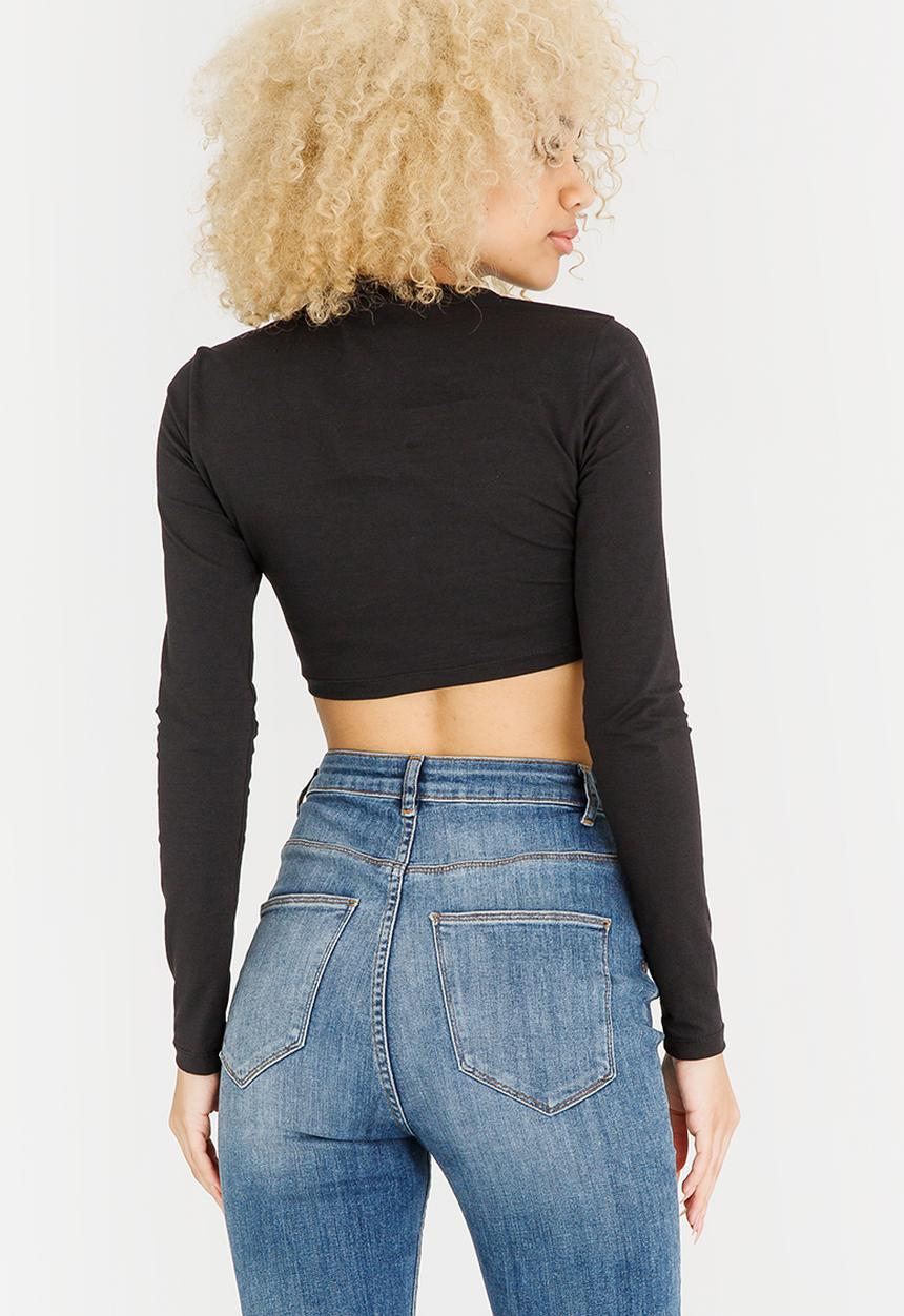 c(inch) - Cross Front Crop Top Black