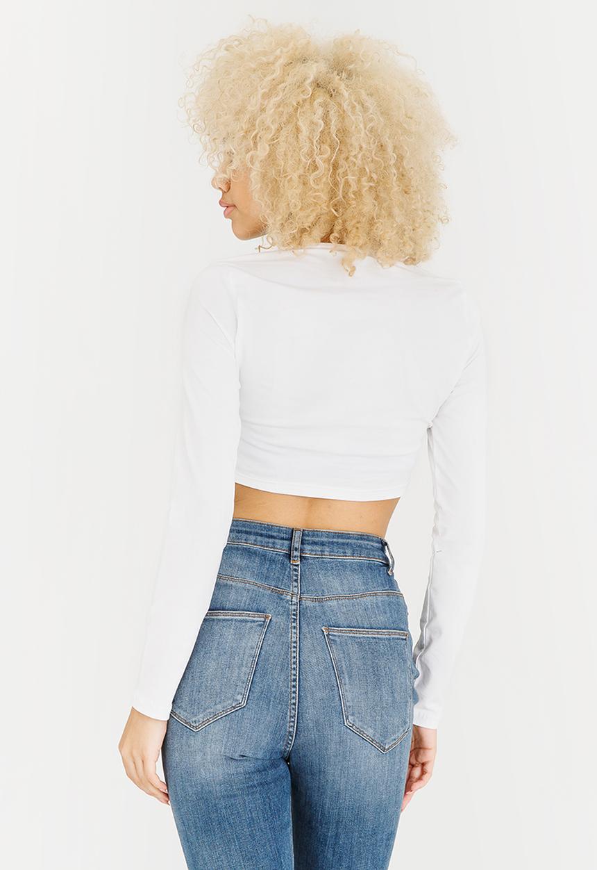 c(inch) - Cross Front Crop Top White