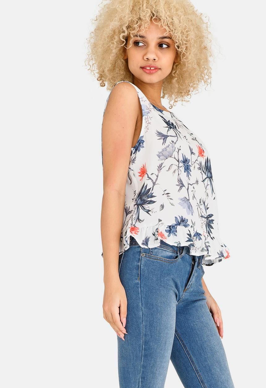 ONLY - Kiss Frill Top Blue and White