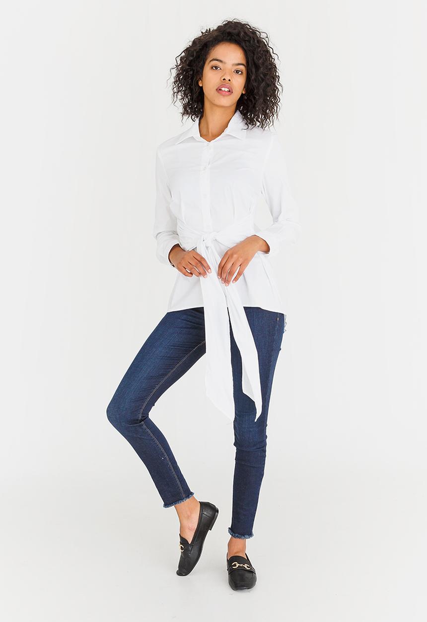edit - Long-sleeve Button Down Shirt with Ties White