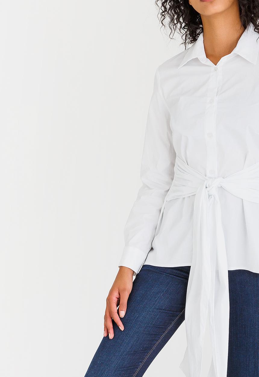 edit - Long-sleeve Button Down Shirt with Ties White