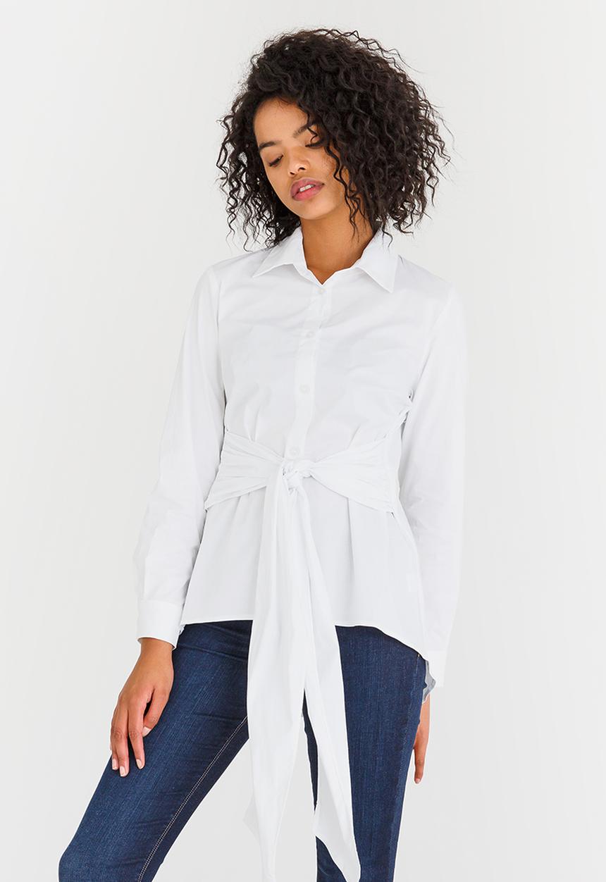 edit - Long-sleeve Button Down Shirt with Ties White