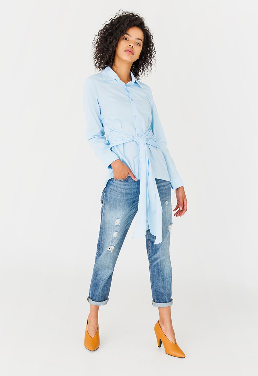 edit - Long-sleeve Button Down Shirt with Ties Pale Blue