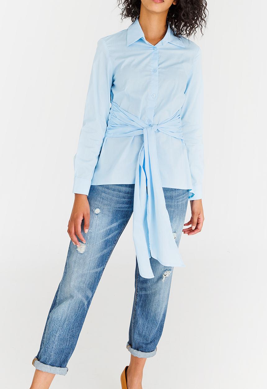 edit - Long-sleeve Button Down Shirt with Ties Pale Blue