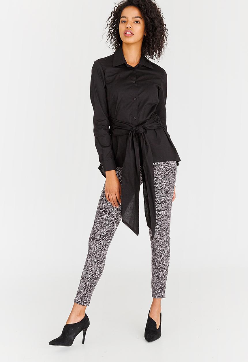 edit - Long-sleeve Button Down Shirt with Ties Black