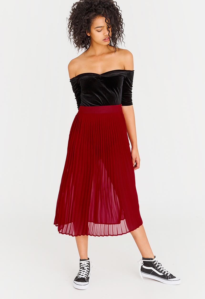 STYLE REPUBLIC - Pleated Midi Skirt Red