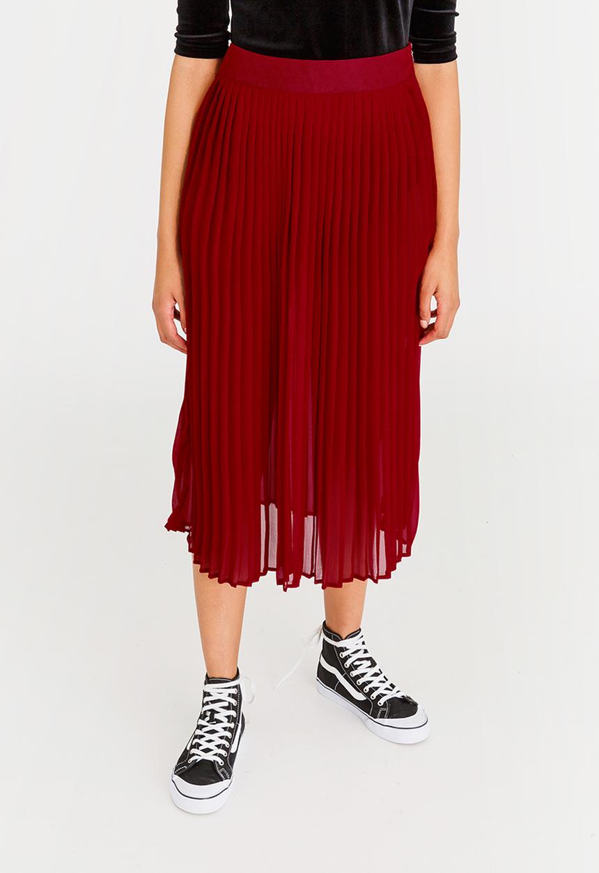 STYLE REPUBLIC - Pleated Midi Skirt Red