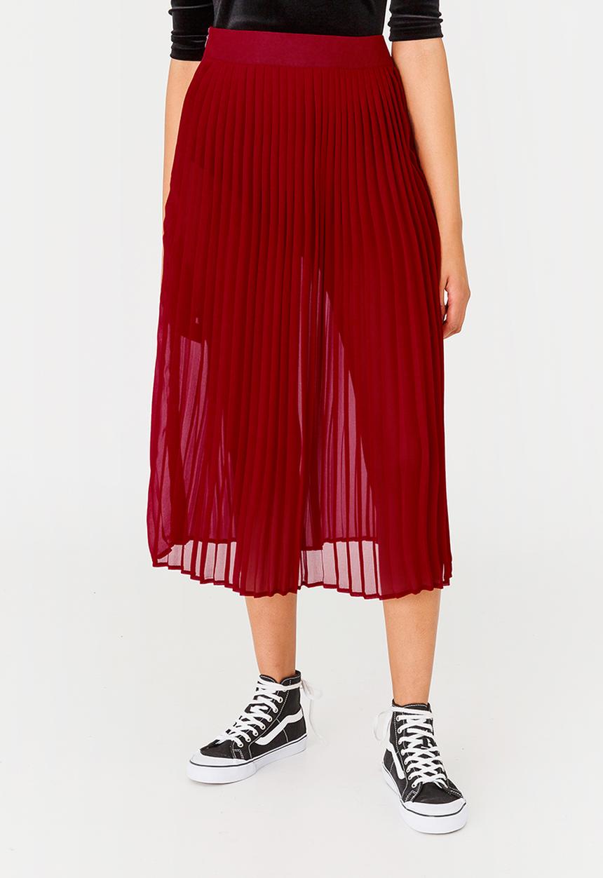 STYLE REPUBLIC - Pleated Midi Skirt Red