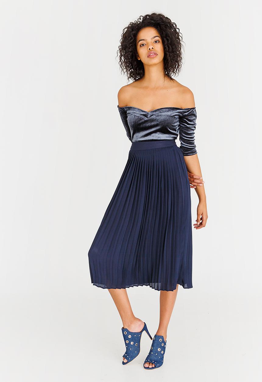 STYLE REPUBLIC - Pleated Midi Skirt Navy