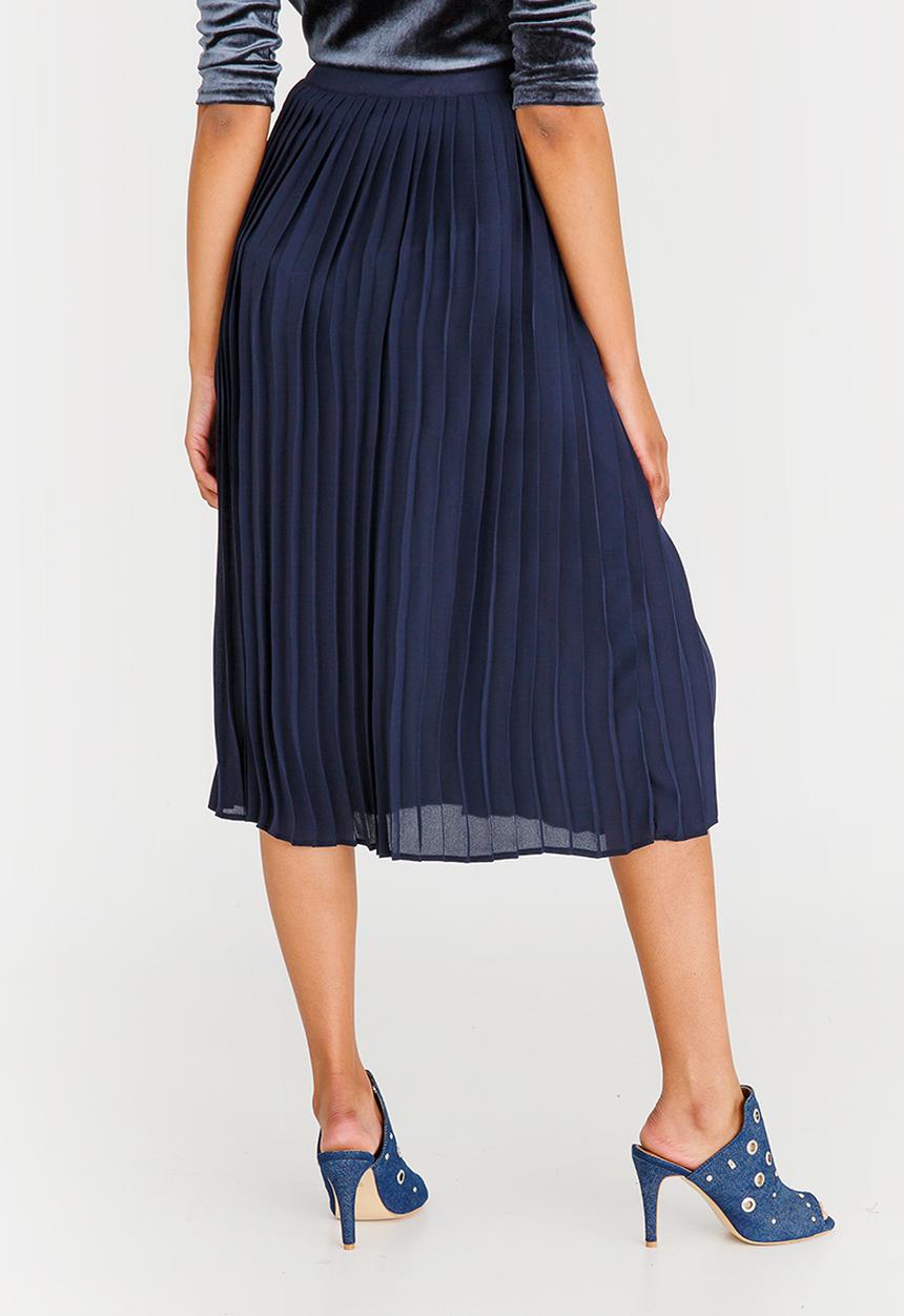 STYLE REPUBLIC - Pleated Midi Skirt Navy