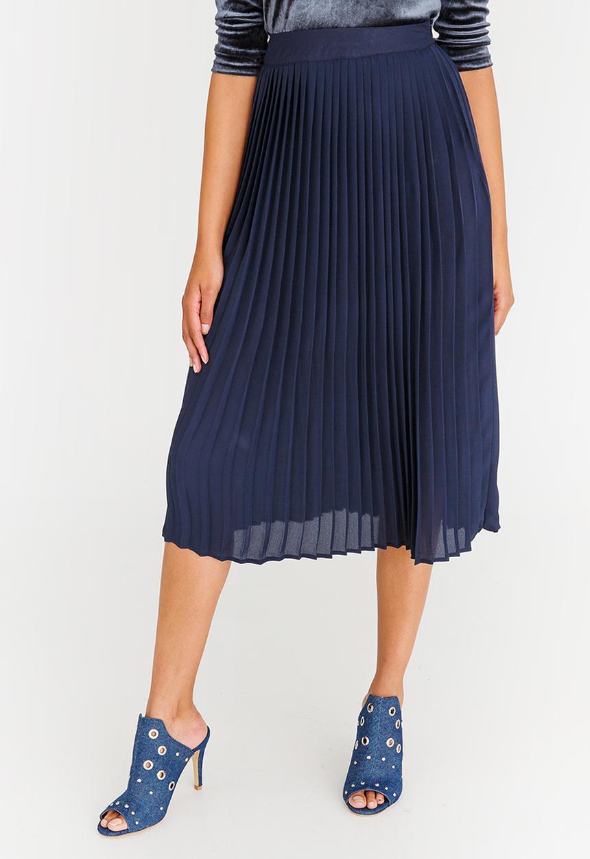 STYLE REPUBLIC - Pleated Midi Skirt Navy