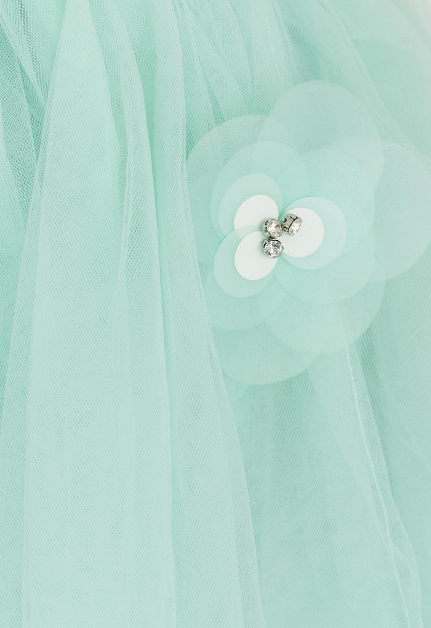 Pop Candy - Flower Embellished Mesh Skirt Mid Green