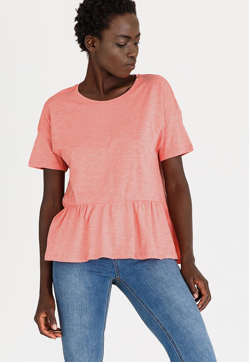 ONLY - Leah Ruffle Detail Tee Mid Pink