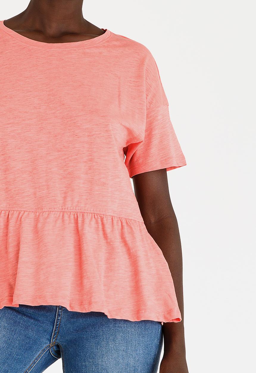 ONLY - Leah Ruffle Detail Tee Mid Pink