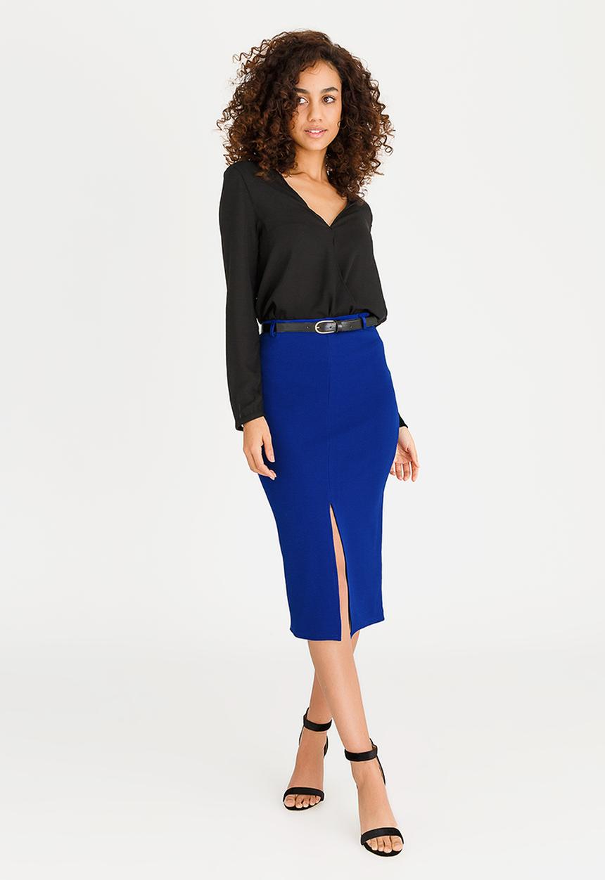 edit - High-waisted Pencil Skirt with Detachable Belt Cobalt