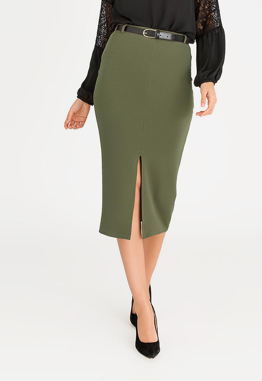 edit - High-waisted Pencil Skirt with Detachable Belt Khaki Green