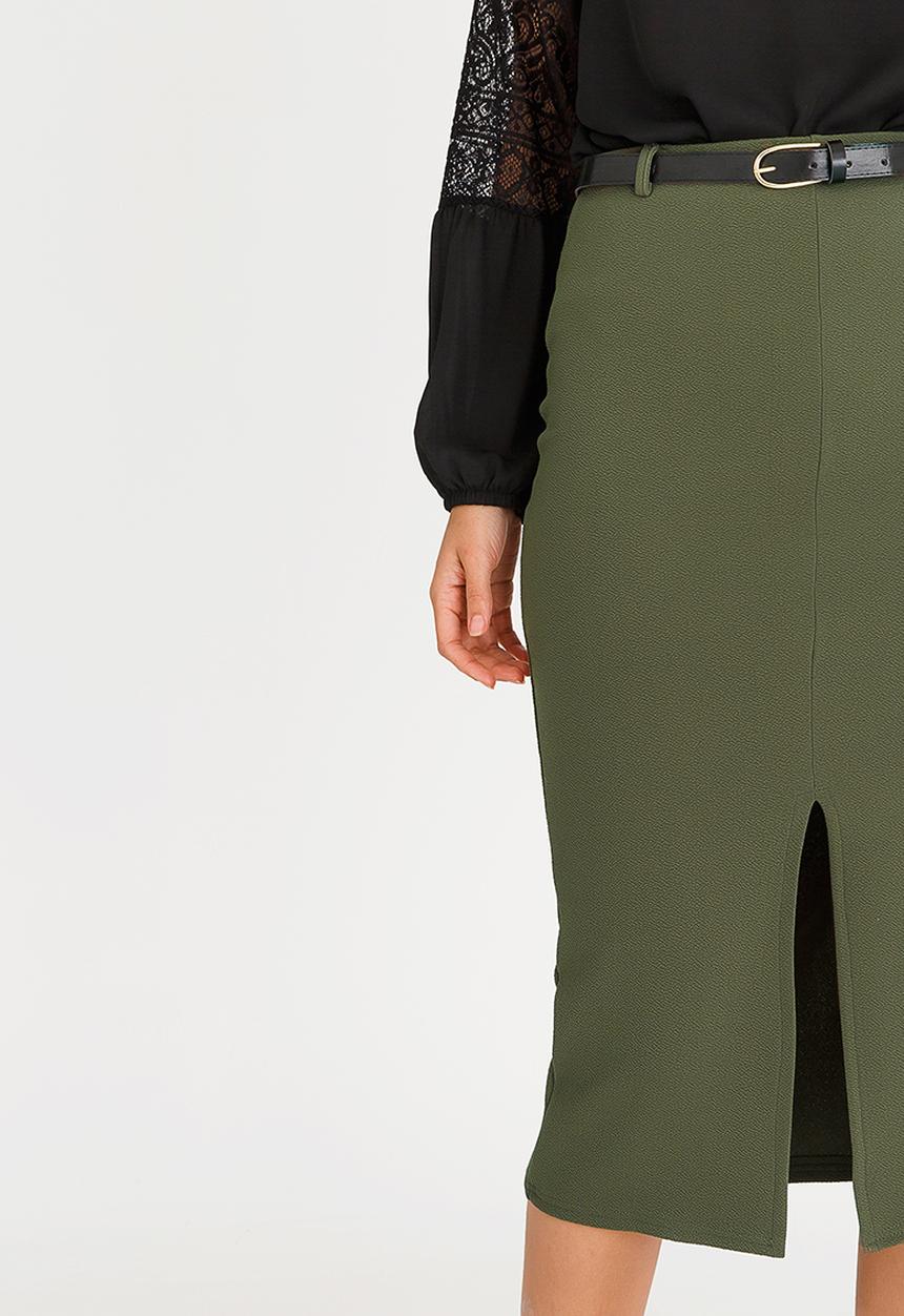 edit - High-waisted Pencil Skirt with Detachable Belt Khaki Green