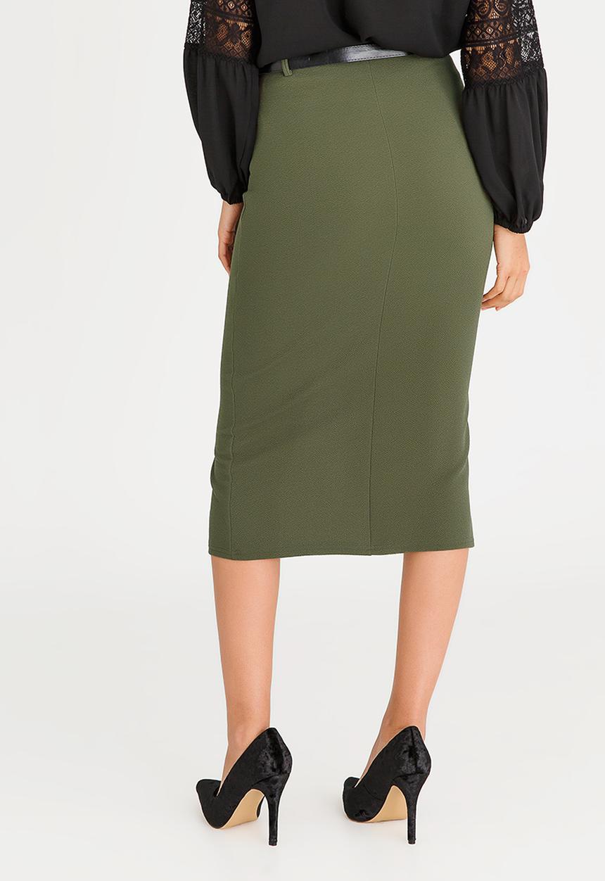 edit - High-waisted Pencil Skirt with Detachable Belt Khaki Green