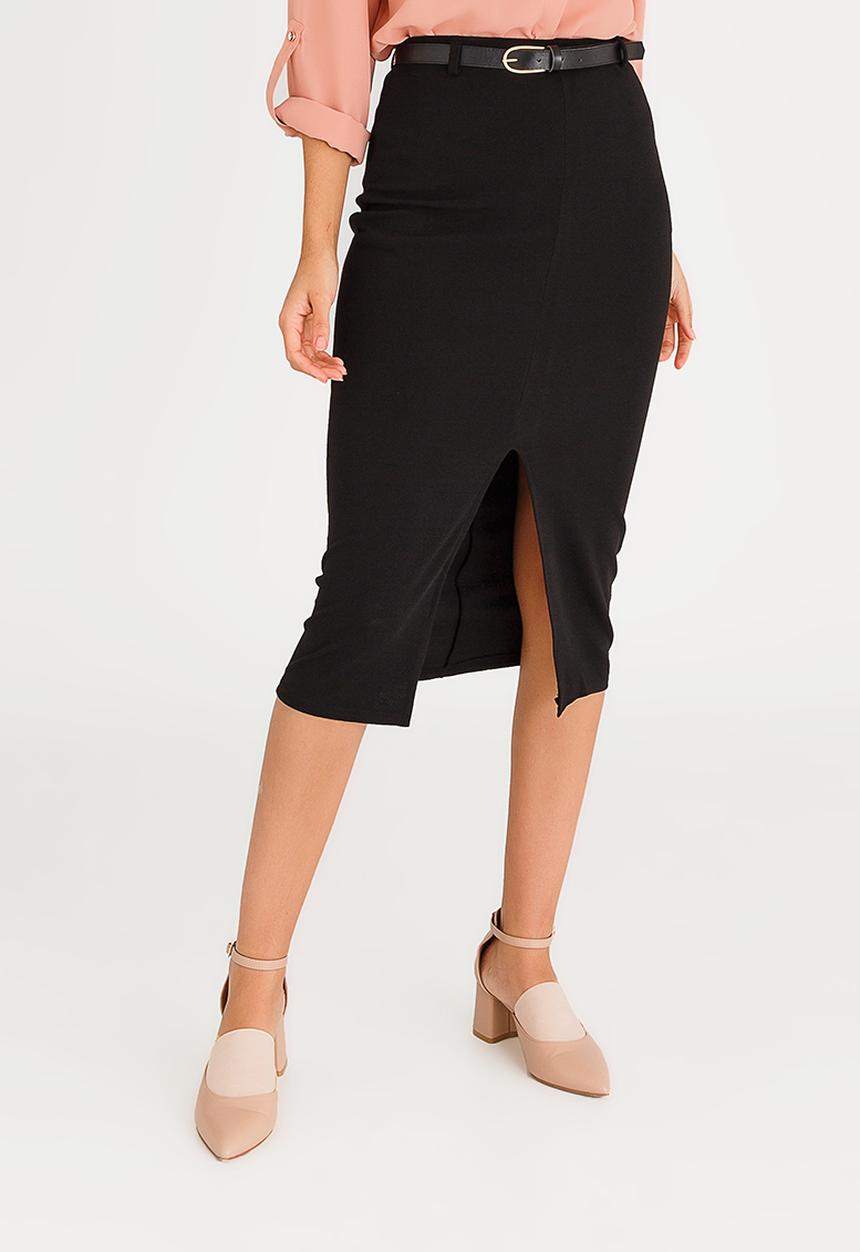 edit - High-waisted Pencil Skirt with Detachable Belt Black