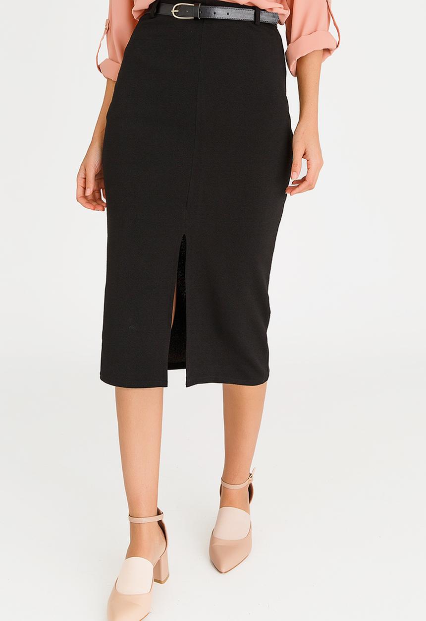edit - High-waisted Pencil Skirt with Detachable Belt Black