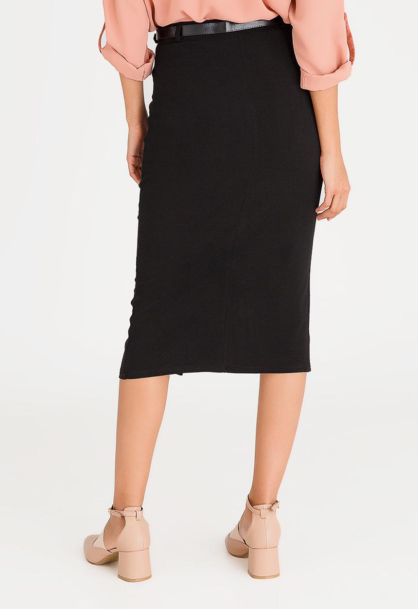 edit - High-waisted Pencil Skirt with Detachable Belt Black