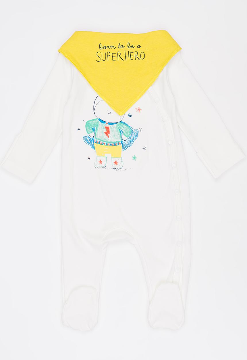 Baby Corner - Super Boy 2 Piece Sleepsuit Set White