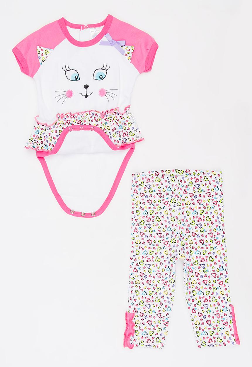 Twin Clothing - Short Sleeve Cat Three Piece Set Mid Pink