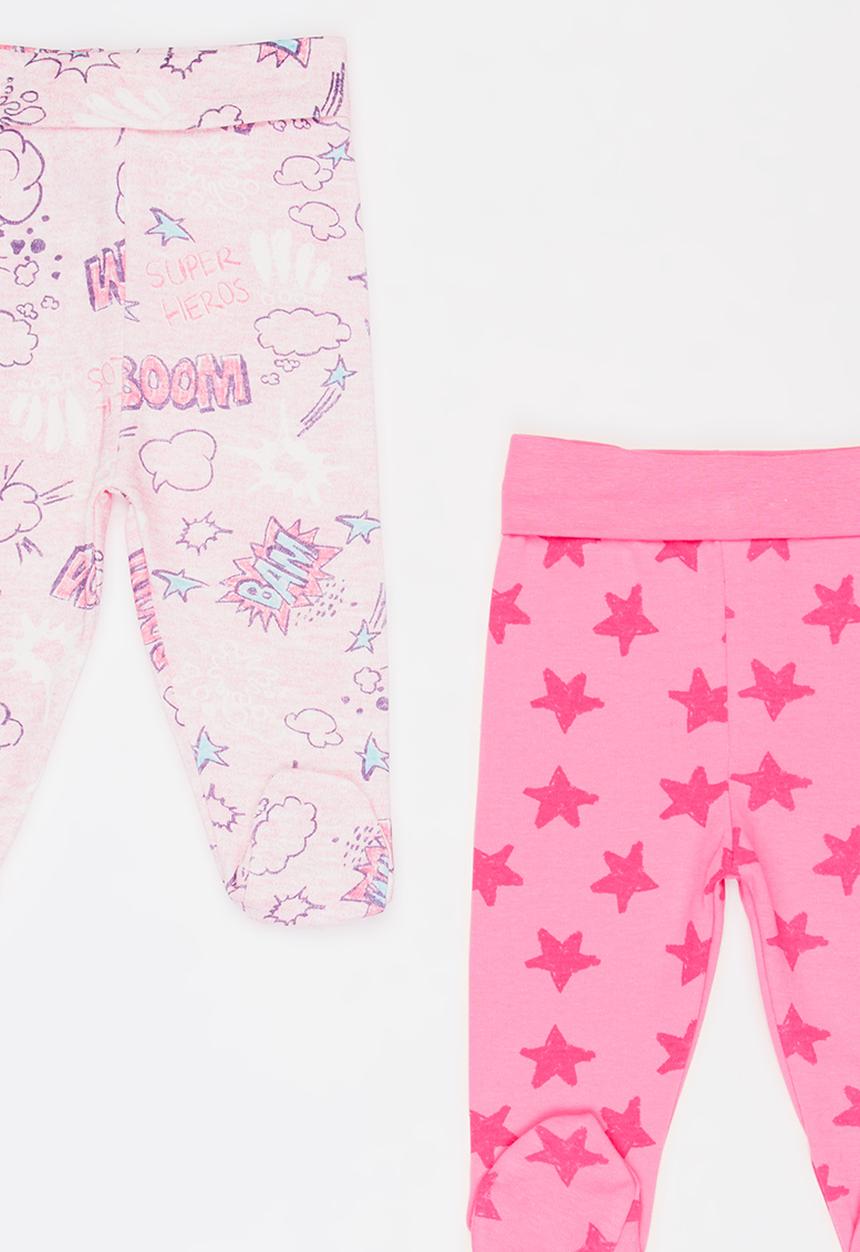 Baby Corner - 2 Pack Footed Pants Mid Pink