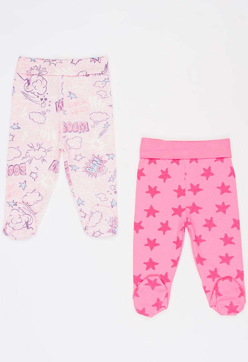 Baby Corner - 2 Pack Footed Pants Mid Pink