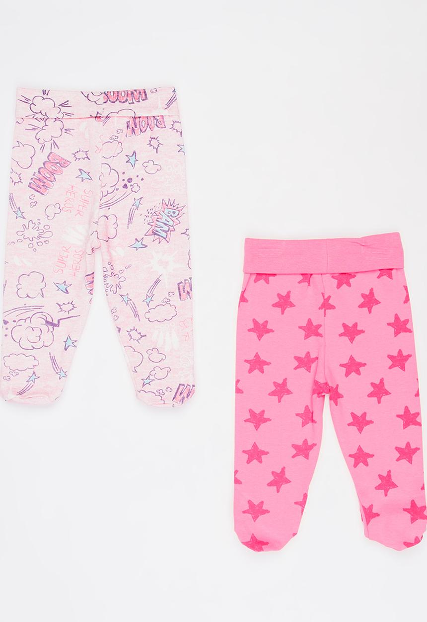 Baby Corner - 2 Pack Footed Pants Mid Pink