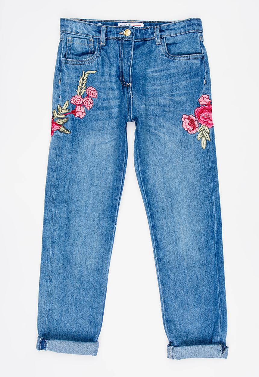 MINOTI - Utility Boyfriend Jean with Rose Embroidery Blue