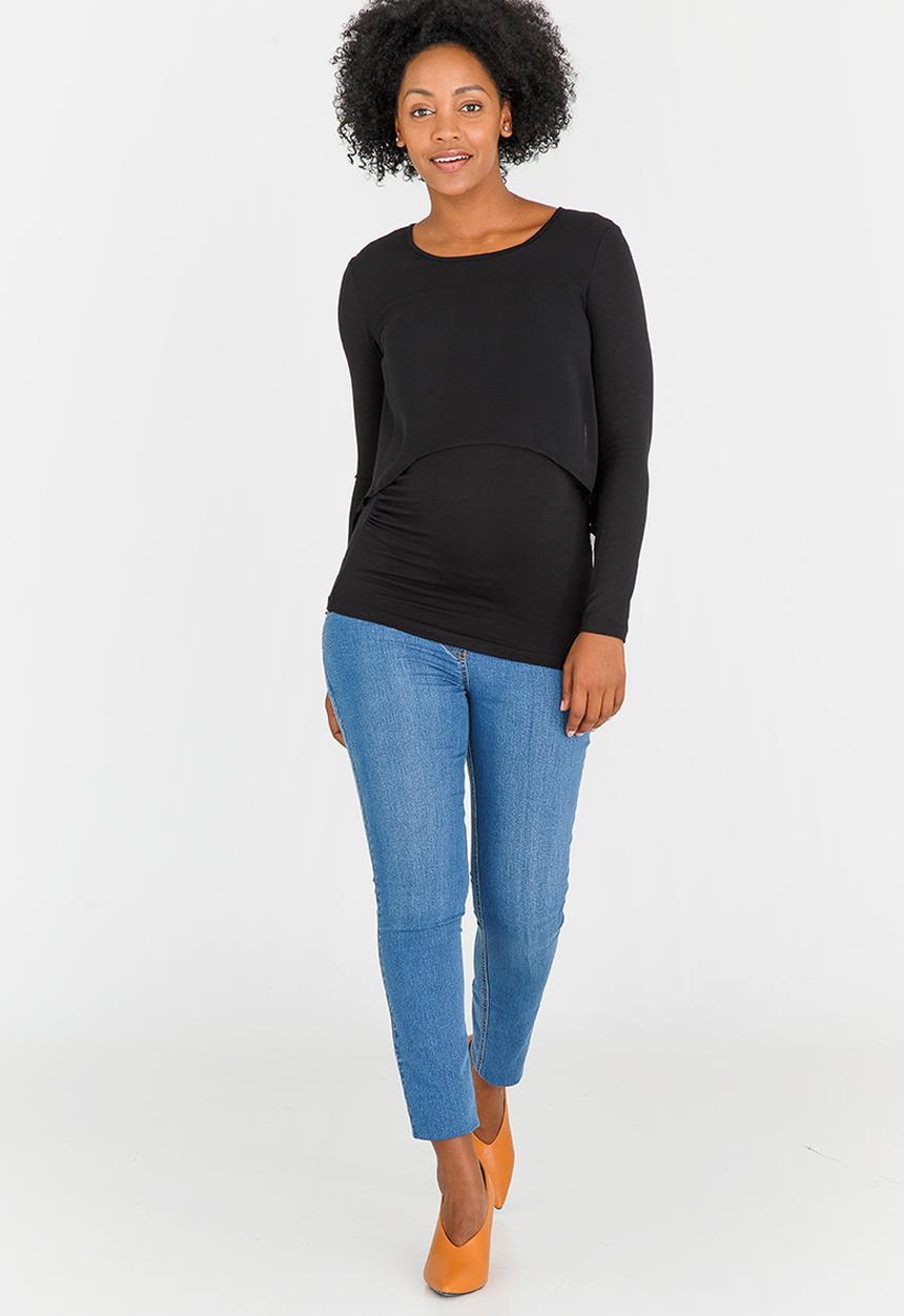 edit Maternity - Chiffon Overlay Feeder Top Black