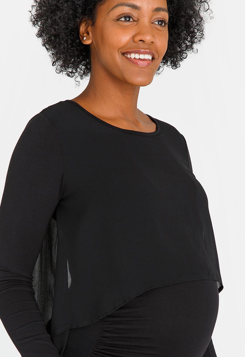 edit Maternity - Chiffon Overlay Feeder Top Black