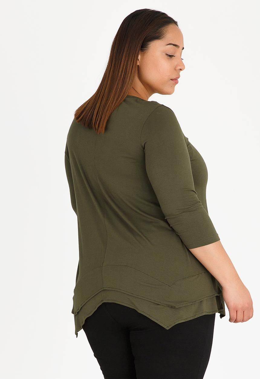 STYLE REPUBLIC PLUS - Double Layer Hanky Hem T-Shirt Khaki Green