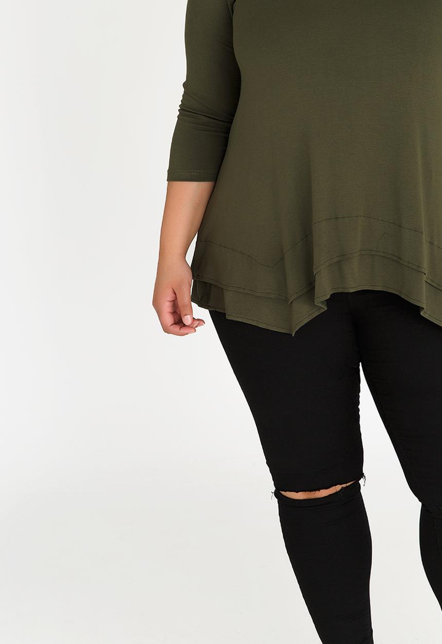 STYLE REPUBLIC PLUS - Double Layer Hanky Hem T-Shirt Khaki Green