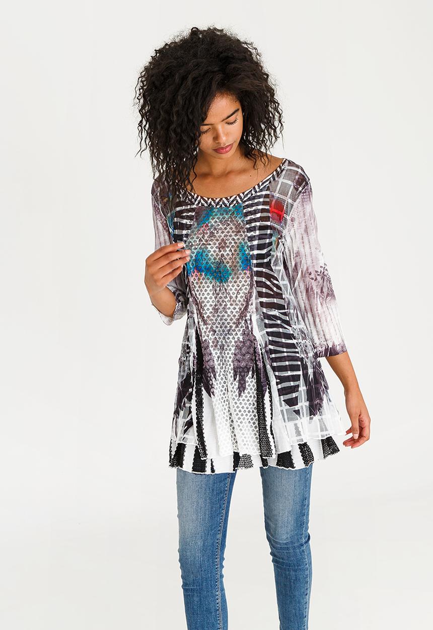 Revenge - Mixed Print Tunic Grey
