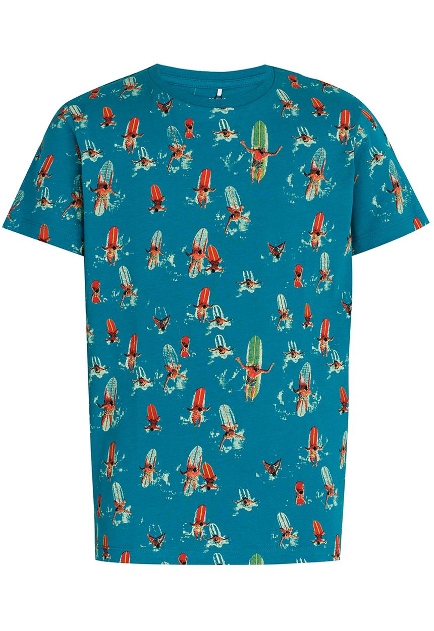 Name It - Boys Short Sleeve Printed Tee Dark Green