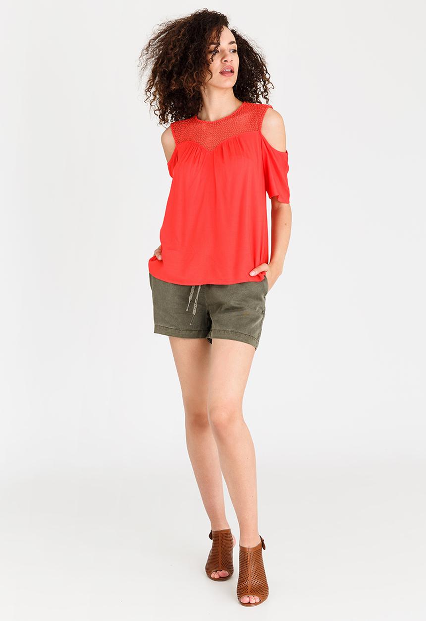 Vero Moda - Lulu Cold Shoulder Blouse Coral