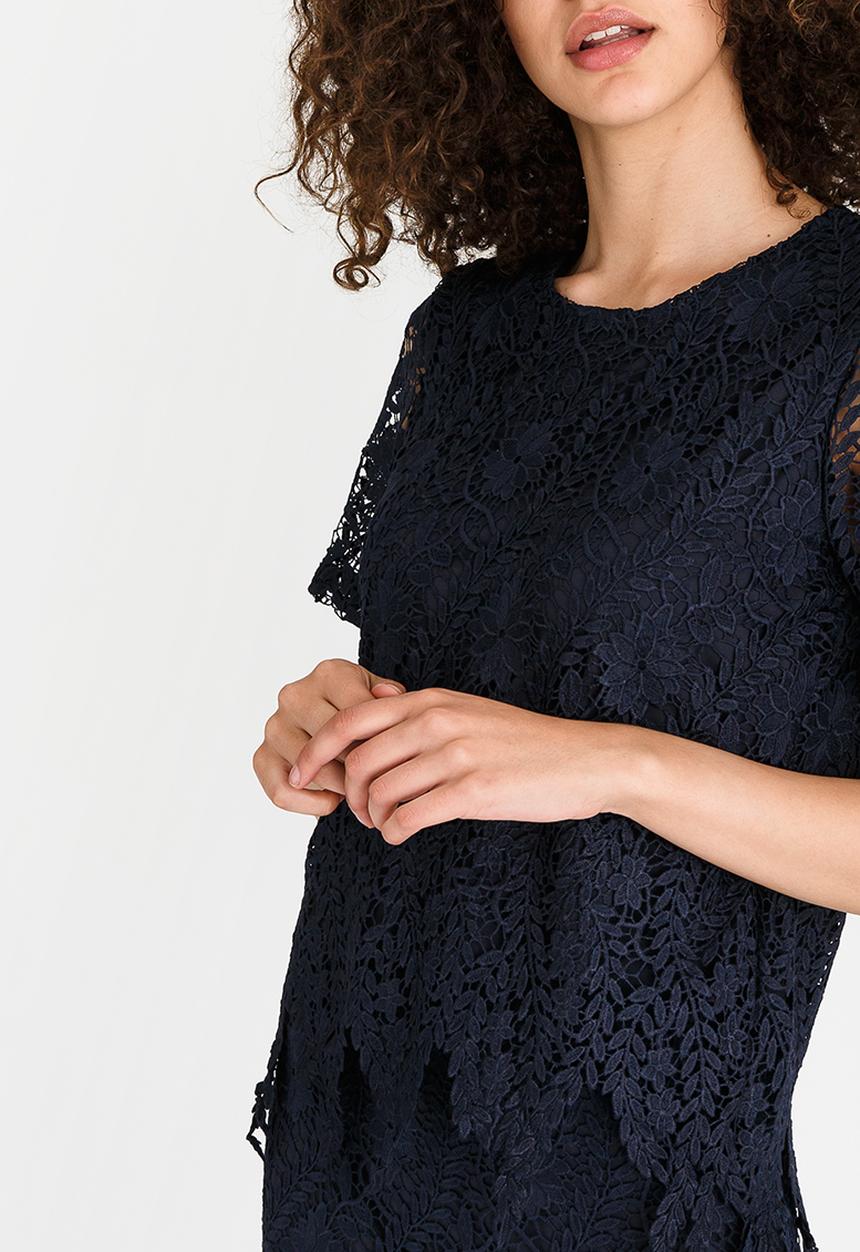 Vero Moda - Flora Short Sleeve Lace Top Navy